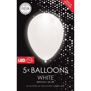 Wefiesta Ballon Led 25 Cm Latex Wit 5 Stuks