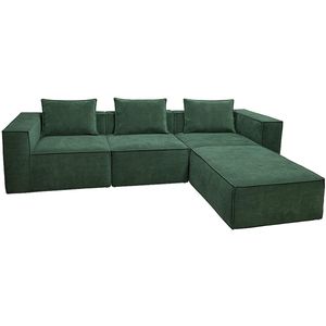 Buisbankstel MCW-O54, bankstel, loungebank met voetenbank, modulair, stof/textiel 63x270x190cm ~ groen