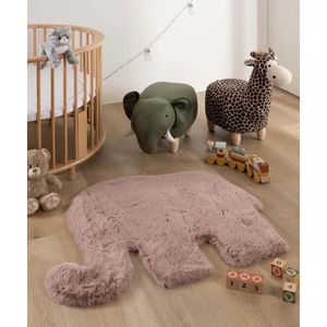 Kindervloerkleed Olifant - Fluffy roze 80x100 cm