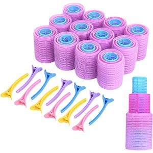 Zelf-grip Haarrollerset - Slapende Haarstylingkrulspelden - Draagbare Zachte Haarkruller-stylingtool - Grote Middelgrote Kleine Haarkrulspelden - Roller met 12 Plastic Clips - Thuissalongebruik - 36-delige.