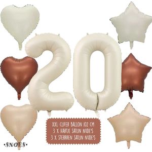 20 Jaar Cijfer Ballon - Snoes - Satijn Creme Nude Ballonnnen - Heliumballon - Folieballonnen
