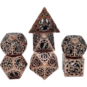 Lapi Toys - Dungeons and Dragons dobbelstenen - DnD Dice - Polydice - Dobbelstenen Dungeons Dragons - Metal dice - Metalen Dobbelstenen - DnD Dice Set - Hollow dice - 1 set (7 stuks) - Metaal - Bronskleurig