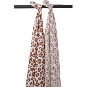 Meyco Baby Cheetah/Panter swaddle - 2-pack - hydrofiel - camel - 120x120cm