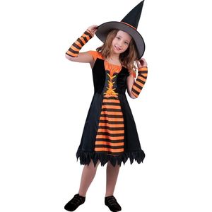 Heks & Spider Lady & Voodoo & Duistere Religie Kostuum | Oranje Heks Harrarira | Meisje | Maat 140 | Halloween | Verkleedkleding