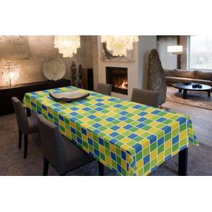 Joy@home Tafellaken - Tafelkleed - Tafelzeil - Afgewerkt Met Biaislint - Opgerold op dunne rol - Geen plooien - Trendy - Blocs Groen/Blauw