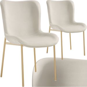 tectake® Gestoffeerde stoel - Eetkamerstoel - Fluweellook - Ergonomische vorm - Hoge rugleuning - Draagkracht 120 kg - Diverse kleuren - Set van 2 - Beige/goud