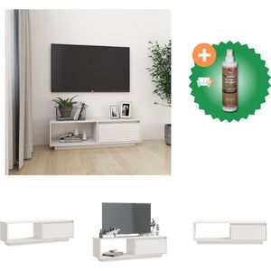 vidaXL Tv-meubel 110x30x33-5 cm massief grenenhout wit - Kast - Inclusief Houtreiniger en verfrisser