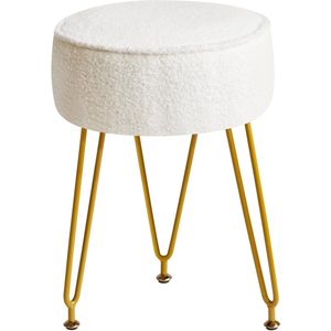 Teddy Velvet Ronde Voetsteun Ottomaanse - Fluwelen Make-up Vanity Kruk en Bijzettafel