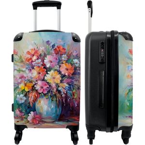 NoBoringSuitcases.com® Koffer - Bloemen - Olieverf - Pastel - Boeket - Reiskoffer - Trolley - Hardcase - Lichtgewicht - 66 cm - Kofferslot - Grote koffer - 20 kg bagage - Met wielen