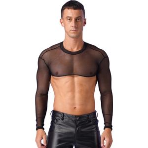 Erotische transparante mannen top - Crop - Sexy heren kleding - Rollenspel - BDSM - Festival - Zwart en Wit - Uitdagend