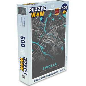 Puzzel Stadskaart - Zwolle - Grijs - Blauw - Legpuzzel - Puzzel 500 stukjes - Plattegrond
