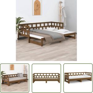 The Living Store Houten Slaapbank - Logeerbed - 204x181x69 cm - Grenenhout - Honingbruin