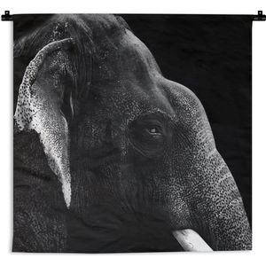 Wandkleed Dierenprofielen in Zwart-Wit - Dierenprofiel olifant in zwart-wit Wandkleed katoen 60x60 cm - Wandtapijt met foto