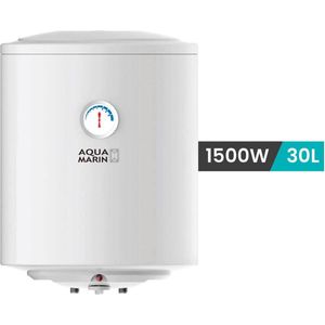 Aquamarin - Boiler - Elektrische boiler - Boiler 30 liter - Waterboiler - Waterverwarmer - Met ingebouwde thermometer - Antikalk - 1500W - 12,6 kg - Wit - H 46,5 cm x B 41 cm