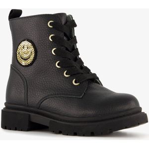 TwoDay leren meisjes veterboots zwart met smiley - Maat 25