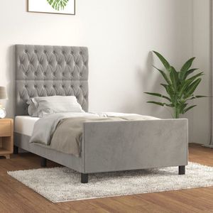 The Living Store Bedframe - Light Grey - 203 x 103 x 118/128 cm - Adjustable Height - Velvet - Sturdy Legs - Plywood Slats - Comfortable Support - Mattress Not Included