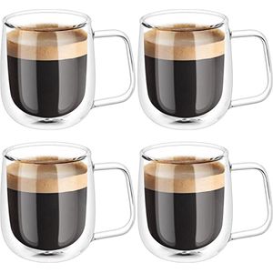 Dubbelwandige latte macchiato-glazen, koffieglas, theeglazen - mokkakopjes , Koffiekopjes , espressokopjes - kopjes - Cappuccino kopjes 4* 250 ml.