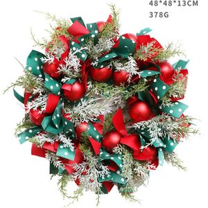 Kerstkrans 42cm - Rode Kerstballen met rood en groenlint - Kerstdecoratie - Kerstmis - Kunststof