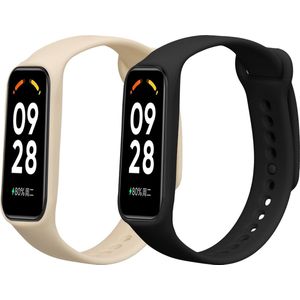 kwmobile 2x horlogebandjes geschikt voor Xiaomi Smart Band 8 Active bandje - Smartwatch bandjes van TPU - Activity tracker horloge band in zwart / beige