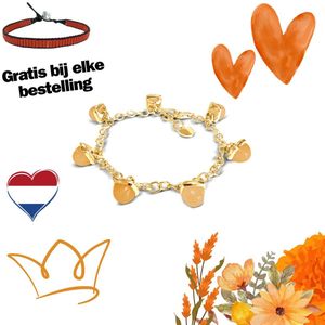 Silventi 9SIL-21130 Zilveren Armband met hangertjes - Koningsdag - Oranje Calciet - Edelsteen - 19 cm - Gold Plated (Verguld / Goud op Zilver)