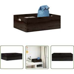 The Living Store Houten kist met handvatten 40x30x13 cm massief grenenhout zwart - Houten Kist - Opbergkist - Greep - Stapelbaar - Vintage