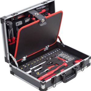 Gereedschapskoffer, 121-delig, stevige aluminium koffer, gereedschapsset, voor huishouden, garage en werkplaats, professioneel gevuld, gereedschapskist compleet