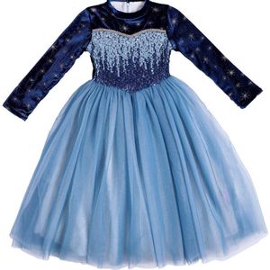 Winter Elsa prinsessenjurk - Deluxe - Prinsessenjurk - Blauw - Verkleedkleding - Maat 122/128 (6/7)