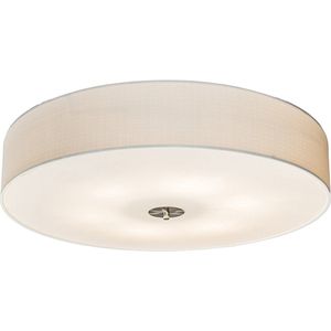 QAZQA Drum Jute - Moderne Plafondlamp met Kap - 6 Lichts - Ø 700 Mm - Wit - Woonkamer - Slaapkamer