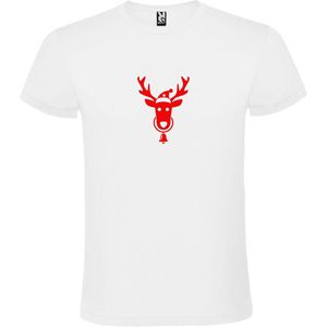Wit T-Shirt met “ Kerst Eland / Rendier “ Afbeelding Rood Size L
