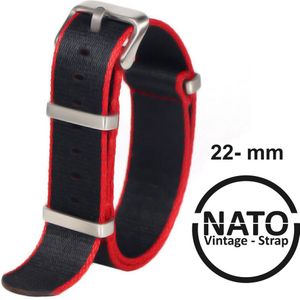 22mm Nato Strap ZWART MET RODE STREEP - Vintage James Bond - Nato Strap collectie - Mannen - Horlogeband - 22 mm bandbreedte