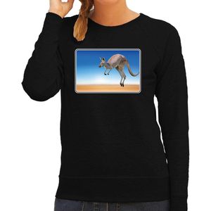 Dieren sweater kangoeroes foto - zwart - dames - Australische dieren/ kangoeroe cadeau trui - kleding / sweat shirt XXL