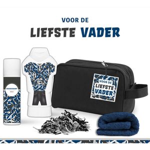 Geschenkset ""Voor de liefste vader"" - 4 Producten - 450 Gram | Toilettas Douchegel sport & Deodorant pakket Man - Giftset voor hem - Vaderdag - Verjaardag- Blauw