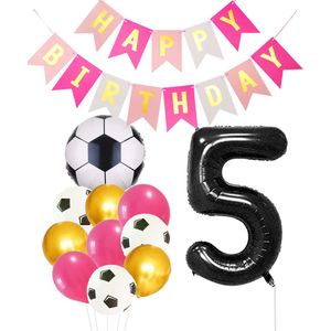 Cijfer Ballon 5 | Snoes Champions Voetbal Plus - Ballonnen Pakket | Roze en Zwart