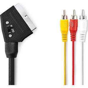 SCART-Kabel | SCART Male | 3x RCA Male | Vernikkeld | Schakelbaar | 480p | 2.00 m | Rond | PVC | Zwart | Blister