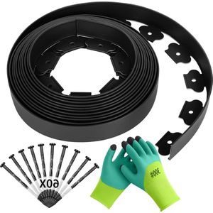 Flexibele tuinranden kunststof 10 m x 5 cm - grondankers handschoenen - gazonrand bloembedrand zwart