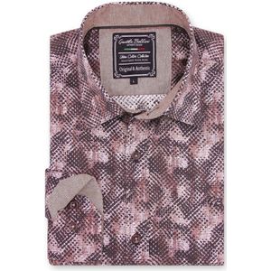 Heren Overhemd - Slim Fit - Reptile Skin - Bordeaux - Maat L