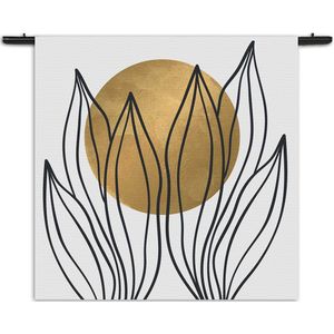 Mezo Wandkleed Scandinavisch Design Plant met Goud Element 01 Rechthoek Vierkant XXL (180 X 180 CM) - Wandkleden - Met roedes