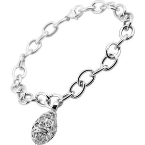 Diamonfire - Zilveren schakelarmband 20 cm - Grove ankerschakel - Ovale bewerkte bedel