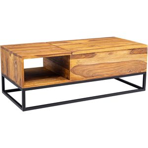 Rootz Sofa Tafel - Sheesham Massief Hout - Metalen Poten - Opvouwbaar Tafelblad - Industrieel Design Woonkamertafel - (110x40x50 cm)