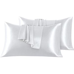 Set van 2 Satijn kussenslopen 50 x 75 cm , Zacht en Zijdig Bed Kussen Kussen Kussen Zilvergrijs, Envelop Sluiting, Anti-mijt en Hypoallergeen, Haar en Huid Bescherming tegen rimpels