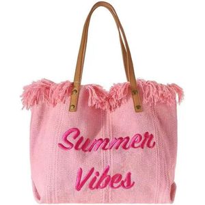 Ultiluxe® Grote strandtas Summer Vibes - Roze - Dames schoudertas met ruffles - Met magnetische drukknoop - 47 x 33 x 11 cm - Zomertas, big shopper, handtas - Zwemtas, badtas, laptoptas - Grote capaciteit - Veel ruimte