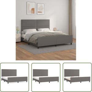 The Living Store Bedframe met hoofdbord kunstleer grijs 160x200 cm - Bed Frame - Hoofdeinde - Kunstleder Bed - Tweepersoons Bed - Boxspring