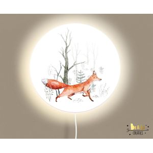 Ronde wandlamp forest vos-sfeerverlichting-vos-bos-lamp-kinderkamerdecoraties-woonaccessoires