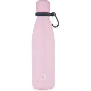 Wattamula Luxe Design eco RVS drinkfles - pastel roze - extra carrier - 500 ml - waterfles - thermosfles - sport