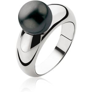 ZINZI zilveren ring parel zwart 10mm ZIR456Z