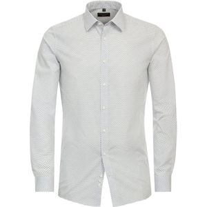 Redmond slim fit overhemd - popeline - wit met blauw dessin - Strijkvriendelijk - Boordmaat: 43 - 44