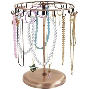Koper Metalen Roterende Sieraden Houder Display Standaard (23 Haken) – H34,8 x B20,5 cm – Hang Organizer Toren Rek – Opslag Voor Kettingen & Armbanden, Ringen & Oorbellen