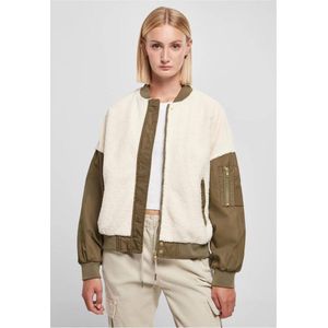 Urban Classics - Oversized Sherpa Mixed Bomber jacket - S - Ivoorkleurig/Groen