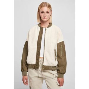 Urban Classics - Oversized Sherpa Mixed Bomber jacket - M - Ivoorkleurig/Groen