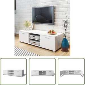 The Living Store TV-meubel Hoogglans Wit Bewerkt Hout en MDF - 140x40.3x34.7cm - Ruime Opbergruimte